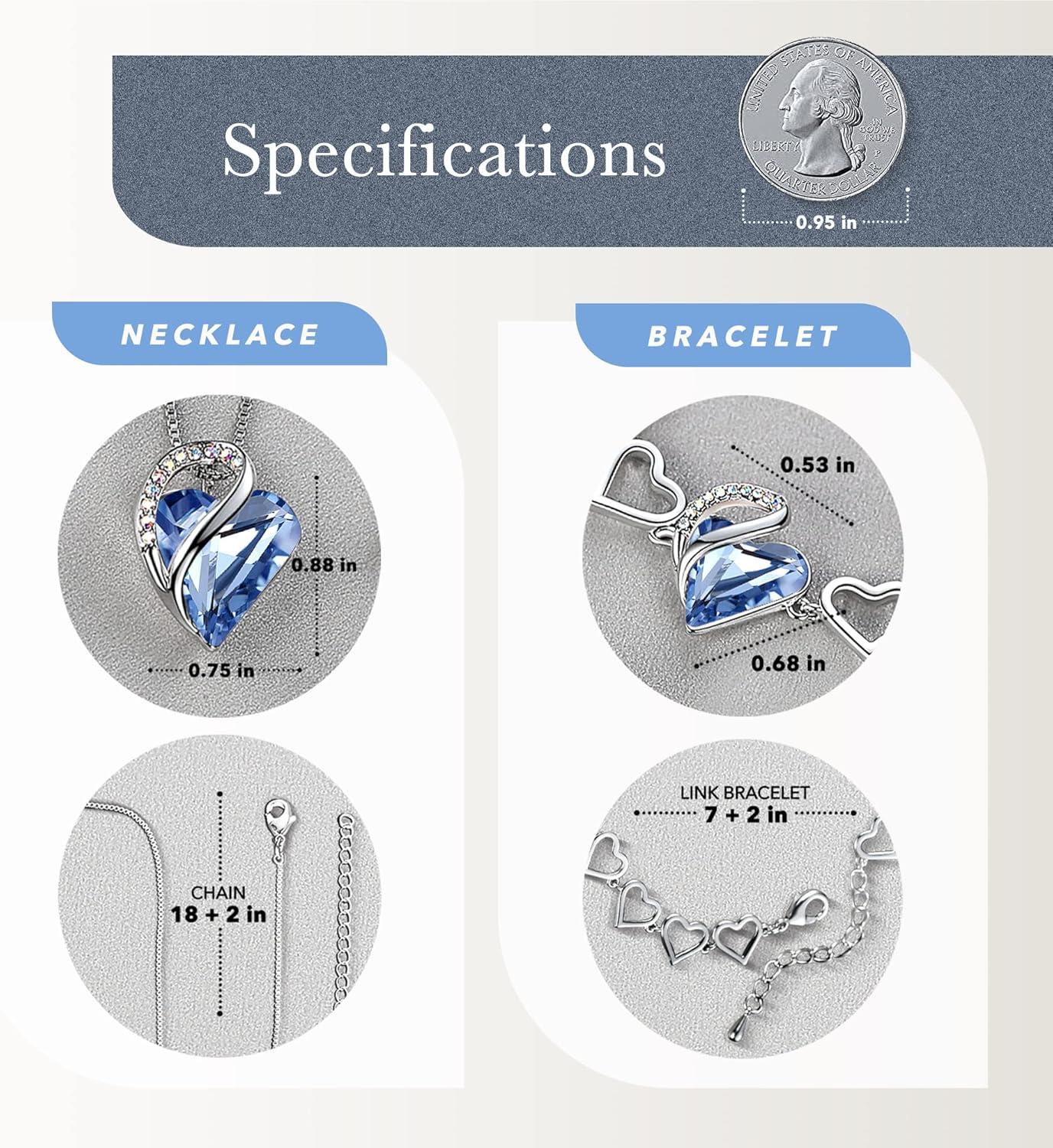 imageLeafael Infinity Love Heart Necklace and Bracelet for Women March Birthstone Crystal Jewelry Silver Tone Bundle Gifts for Women Light Sapphire Blue