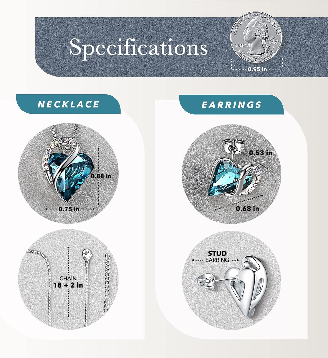 imageLeafael Infinity Love Heart Necklace and Stud Earrings for Women December Birthstone Crystal Jewelry Silver Tone Bundle Gifts for Women Indicolite Zircon Blue