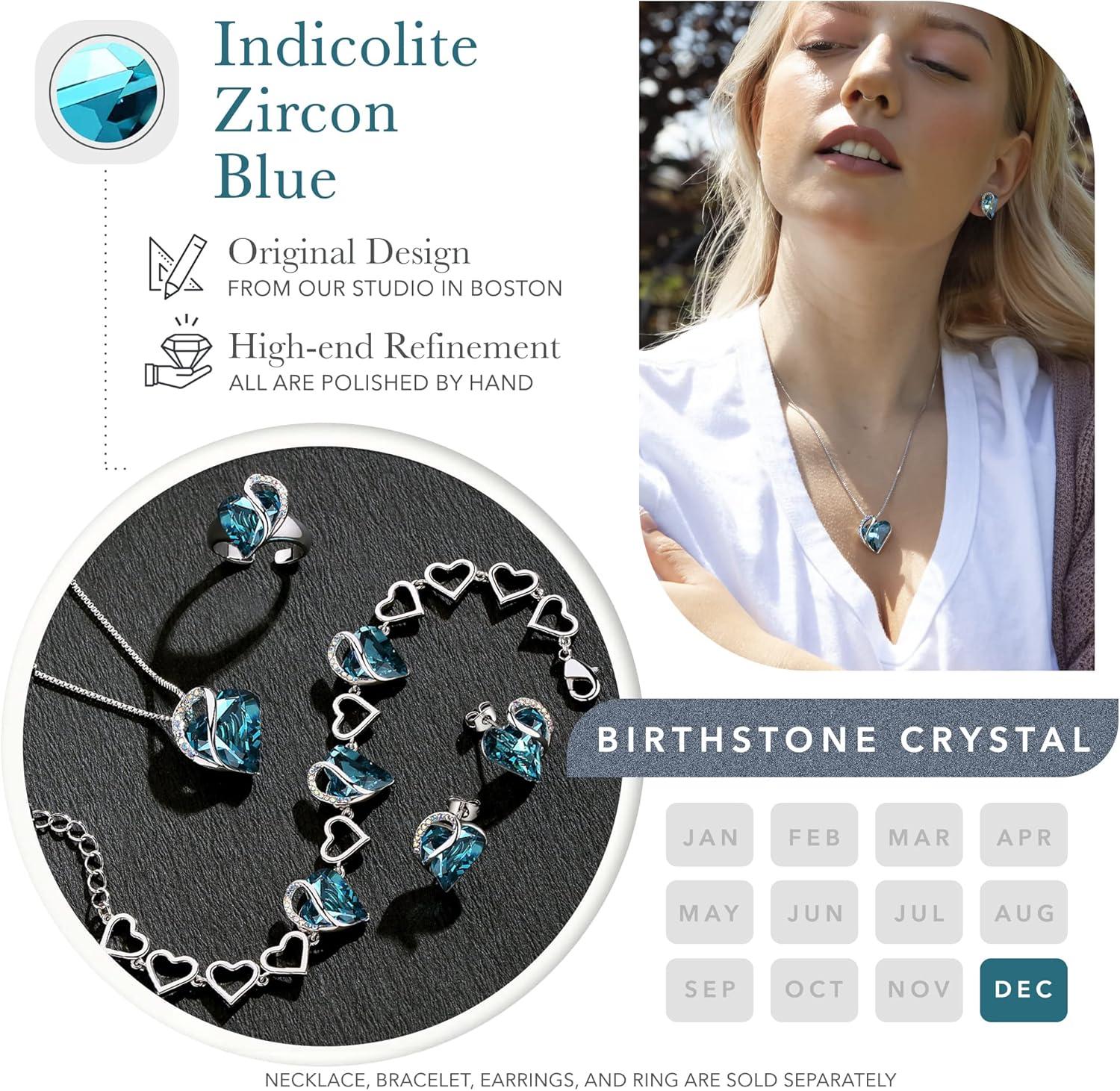 imageLeafael Infinity Love Heart Necklace and Stud Earrings for Women December Birthstone Crystal Jewelry Silver Tone Bundle Gifts for Women Indicolite Zircon Blue