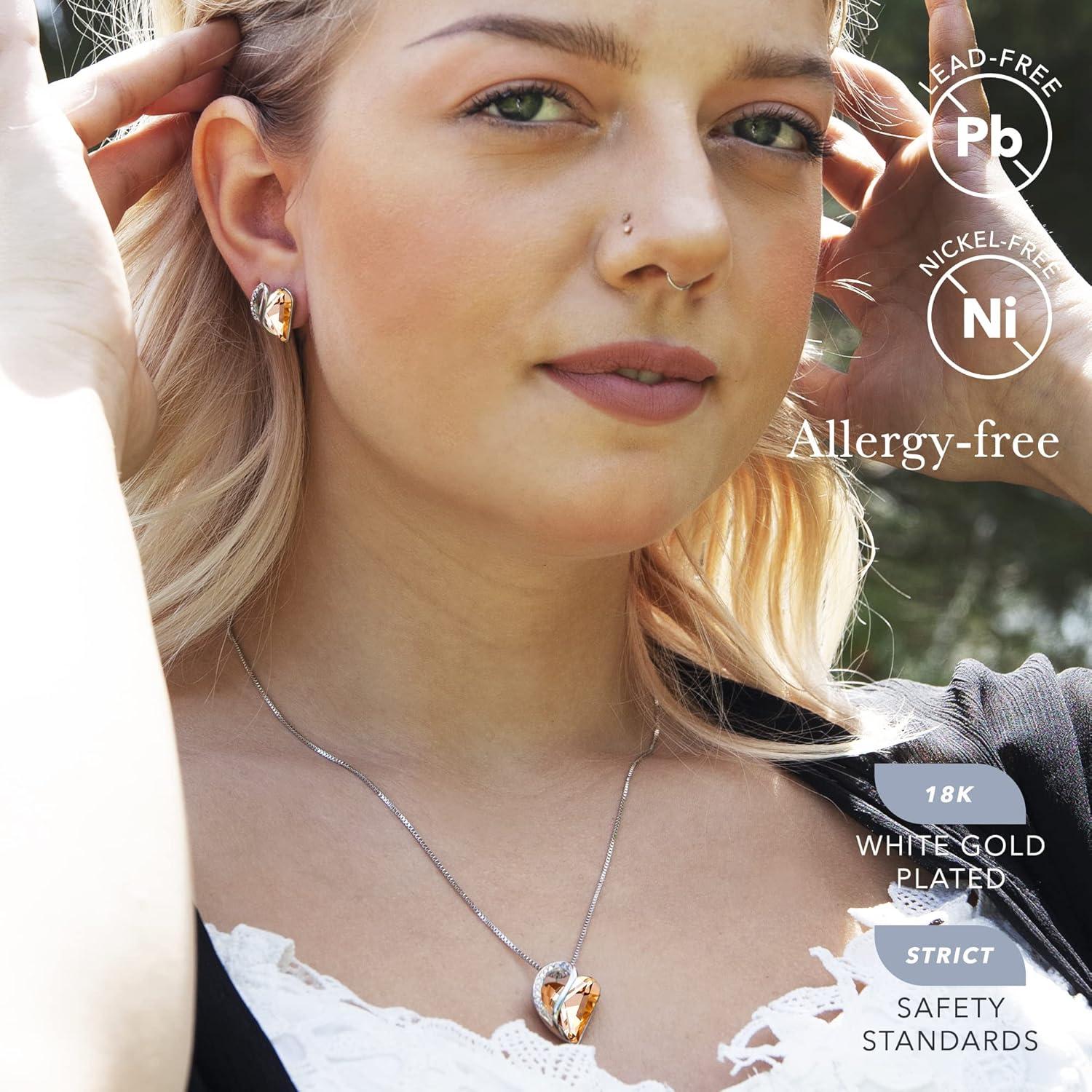 imageLeafael Infinity Love Heart Necklace and Stud Earrings for Women Healing Stone for Energy Crystal Jewelry Silver Tone Bundle Gifts for Women Carnelian Orange