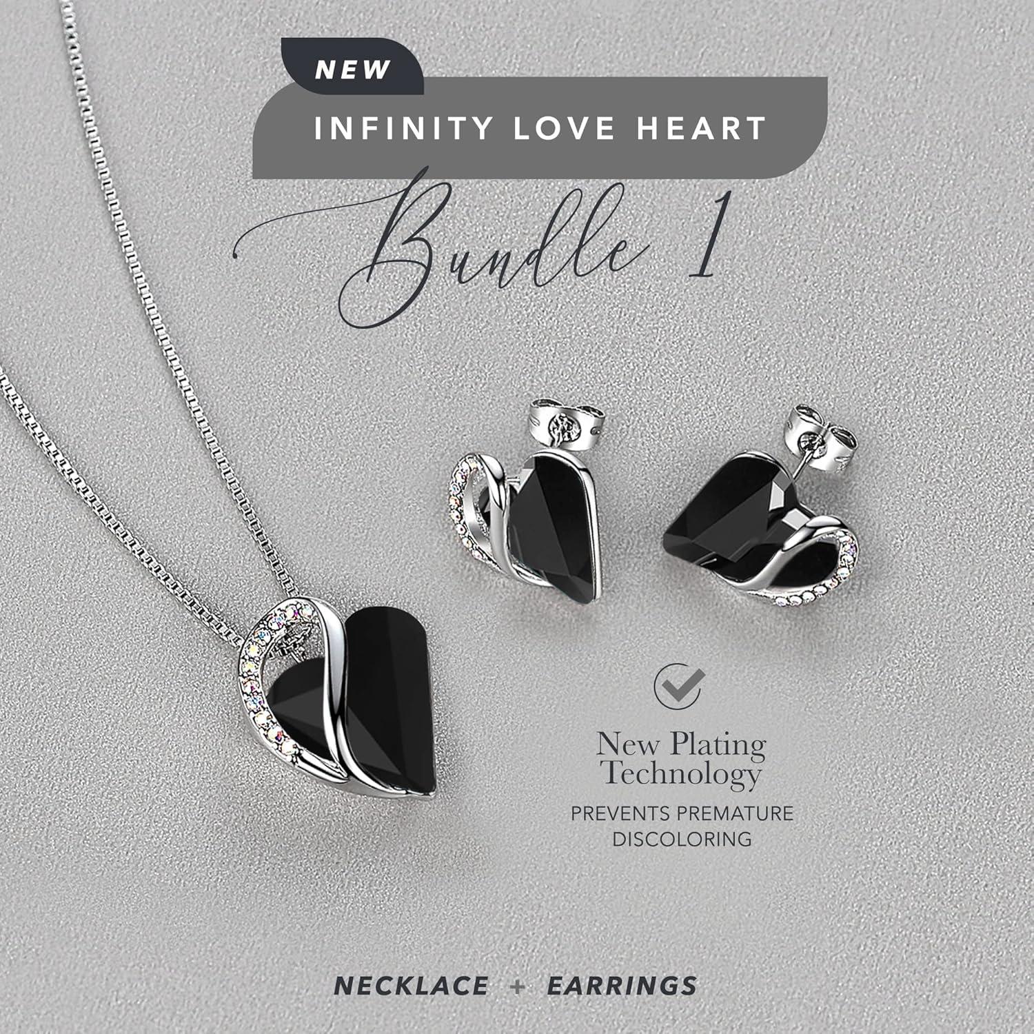 imageLeafael Infinity Love Heart Necklace and Stud Earrings for Women Healing Stone for Protection Crystal Jewelry Silver Tone Bundle Gifts for Women Jet Black
