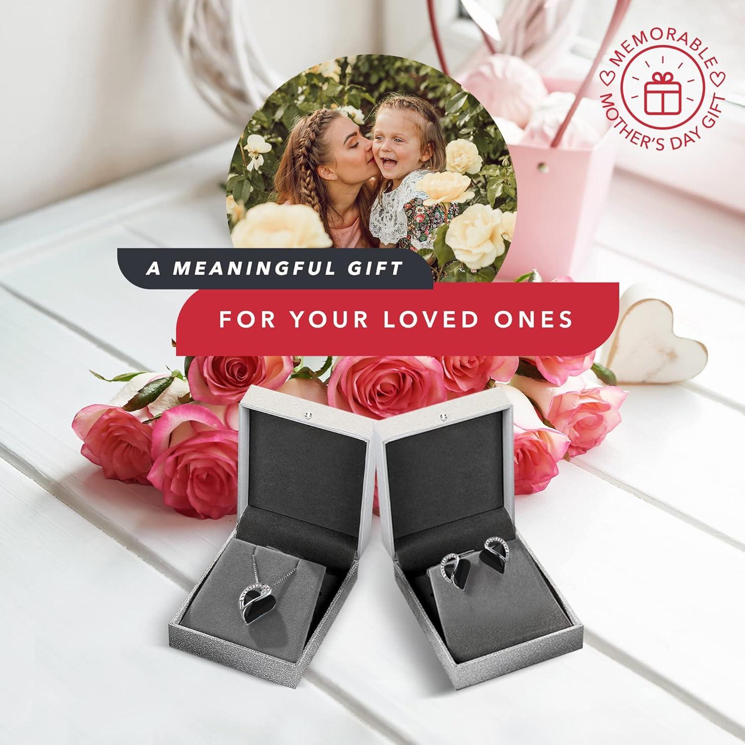 imageLeafael Infinity Love Heart Necklace and Stud Earrings for Women Healing Stone for Protection Crystal Jewelry Silver Tone Bundle Gifts for Women Jet Black