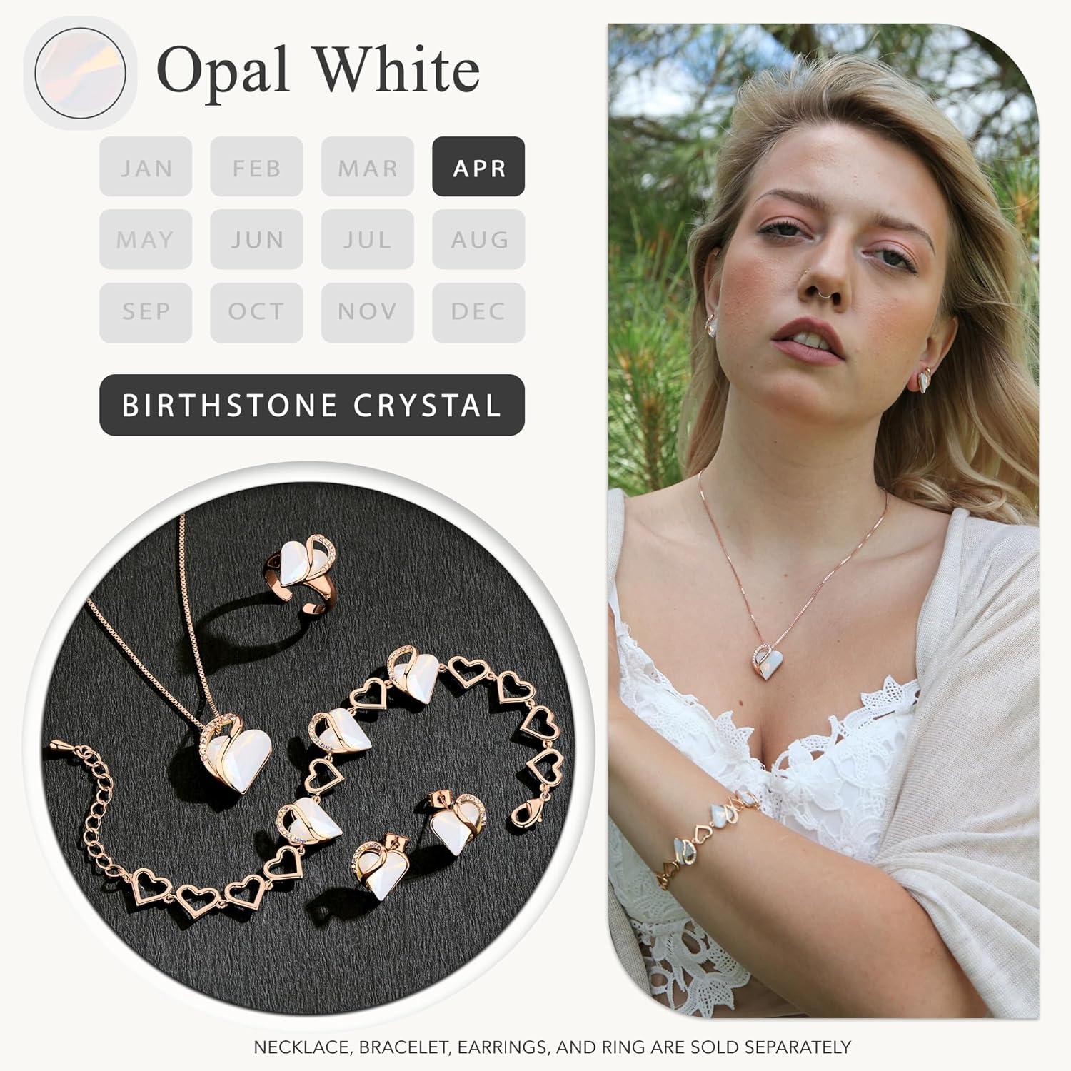imageLeafael Rose Gold Plated Necklace for Women Heart Shaped BirthstoneHealing Crystals Center Dazzling Cubic Zirconia Hypoallergenic Chain 182 Jewelry Gifts for Anniversaries and Birthdays24b April Opal White