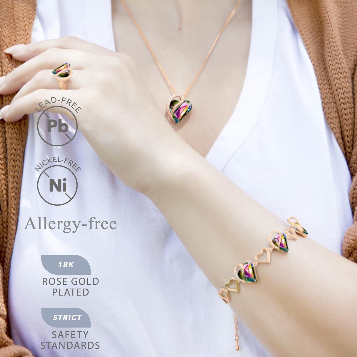 imageLeafael Rose Gold Plated Necklace for Women Heart Shaped BirthstoneHealing Crystals Center Dazzling Cubic Zirconia Hypoallergenic Chain 182 Jewelry Gifts for Anniversaries and Birthdays33b Healing Stone for Protection Rainbow Obsidian Black