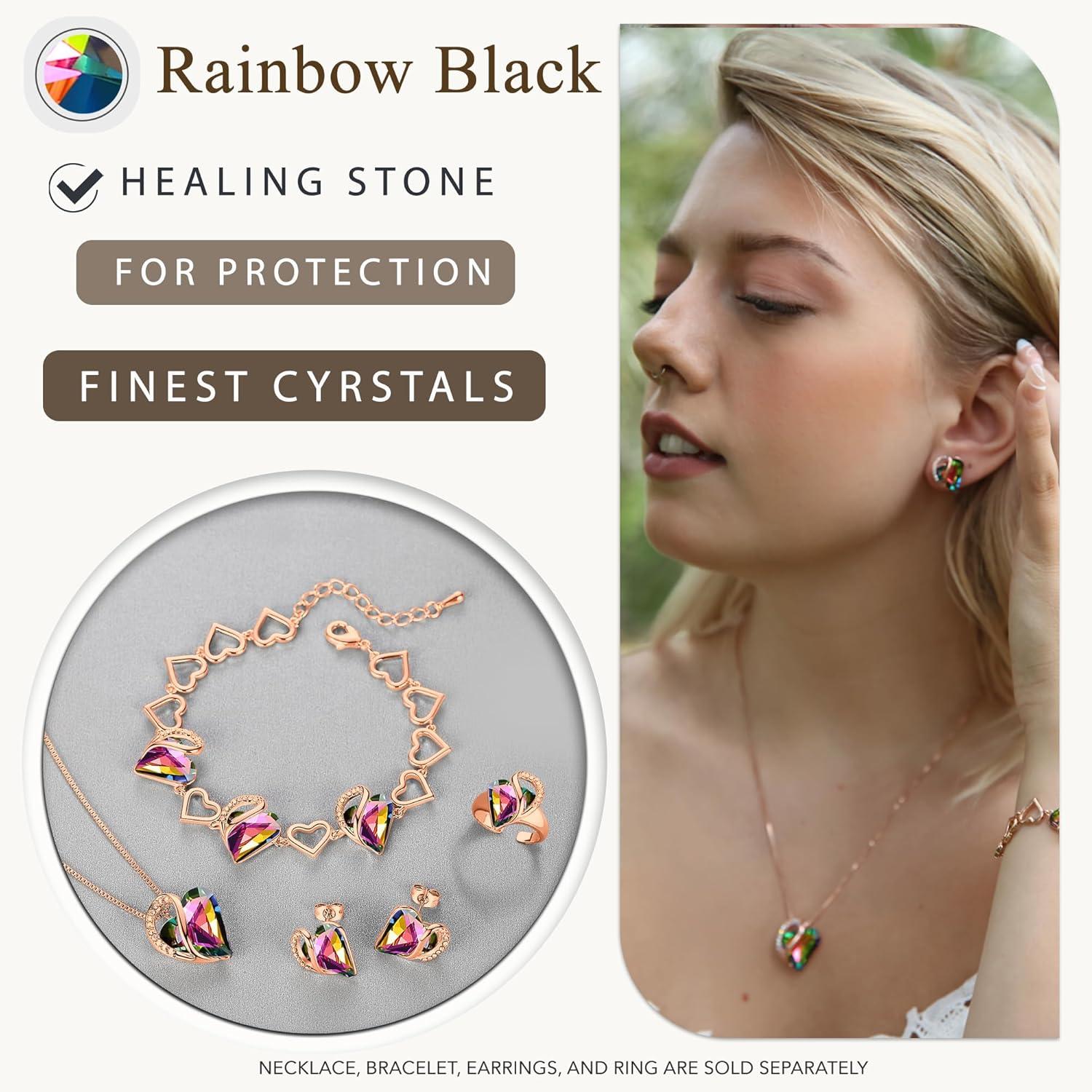 imageLeafael Rose Gold Plated Necklace for Women Heart Shaped BirthstoneHealing Crystals Center Dazzling Cubic Zirconia Hypoallergenic Chain 182 Jewelry Gifts for Anniversaries and Birthdays33b Healing Stone for Protection Rainbow Obsidian Black
