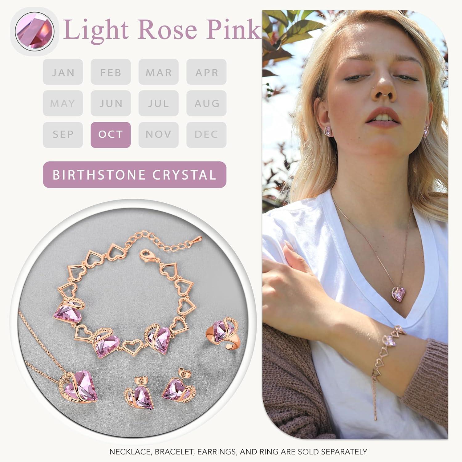 imageLeafael Rose Gold Plated Necklace for Women Heart Shaped BirthstoneHealing Crystals Center Dazzling Cubic Zirconia Hypoallergenic Chain 182 Jewelry Gifts for Anniversaries and Birthdays30 October Rose Quartz Pink