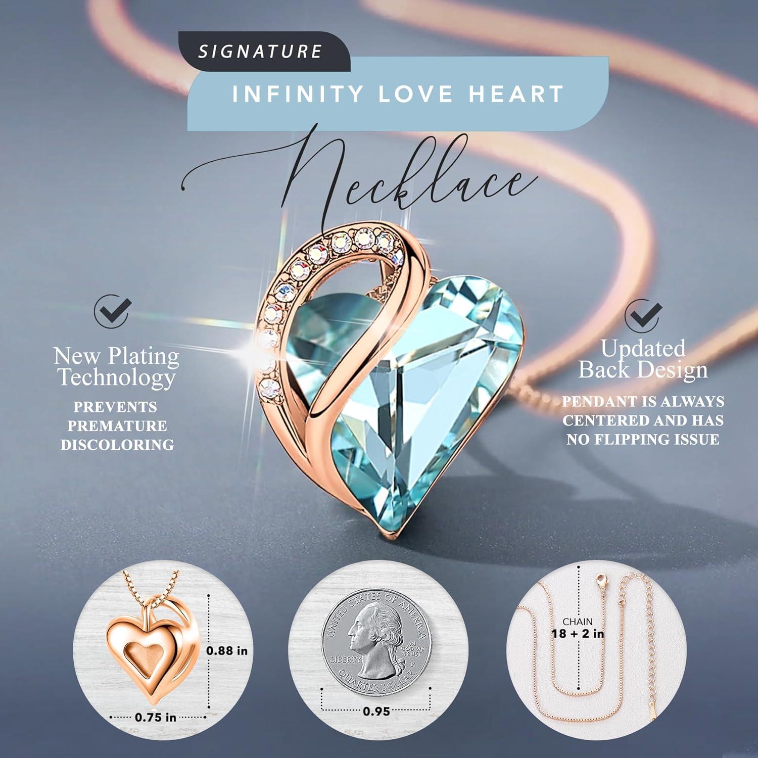 imageLeafael Rose Gold Plated Necklace for Women Heart Shaped BirthstoneHealing Crystals Center Dazzling Cubic Zirconia Hypoallergenic Chain 182 Jewelry Gifts for Anniversaries and Birthdays23 March Topaz Light Blue