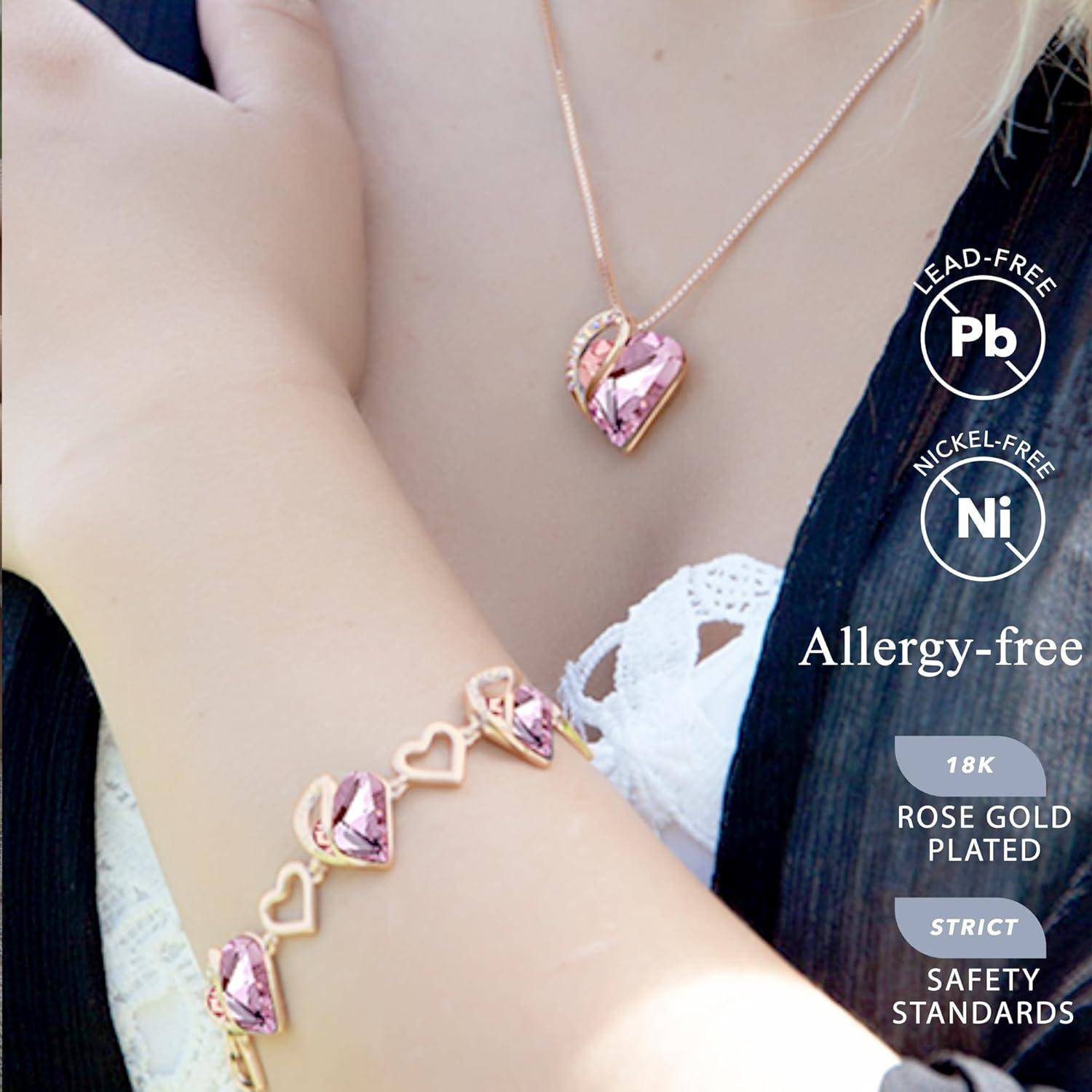 imageLeafael Rose Gold Plated Necklace for Women Heart Shaped BirthstoneHealing Crystals Center Dazzling Cubic Zirconia Hypoallergenic Chain 182 Jewelry Gifts for Anniversaries and Birthdays30 October Rose Quartz Pink