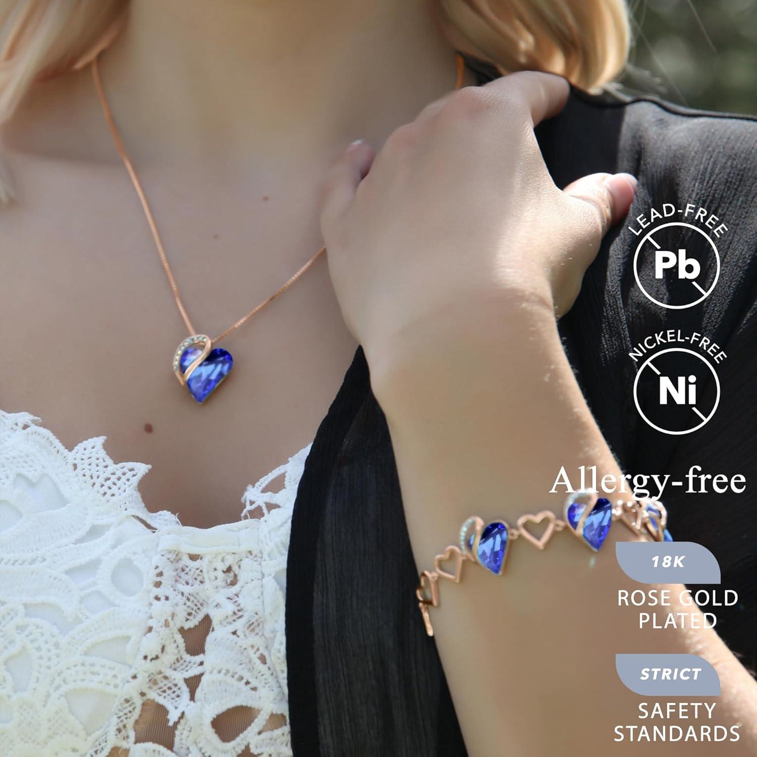 imageLeafael Rose Gold Plated Necklace for Women Heart Shaped BirthstoneHealing Crystals Center Dazzling Cubic Zirconia Hypoallergenic Chain 182 Jewelry Gifts for Anniversaries and Birthdays29b Sapphire Blue