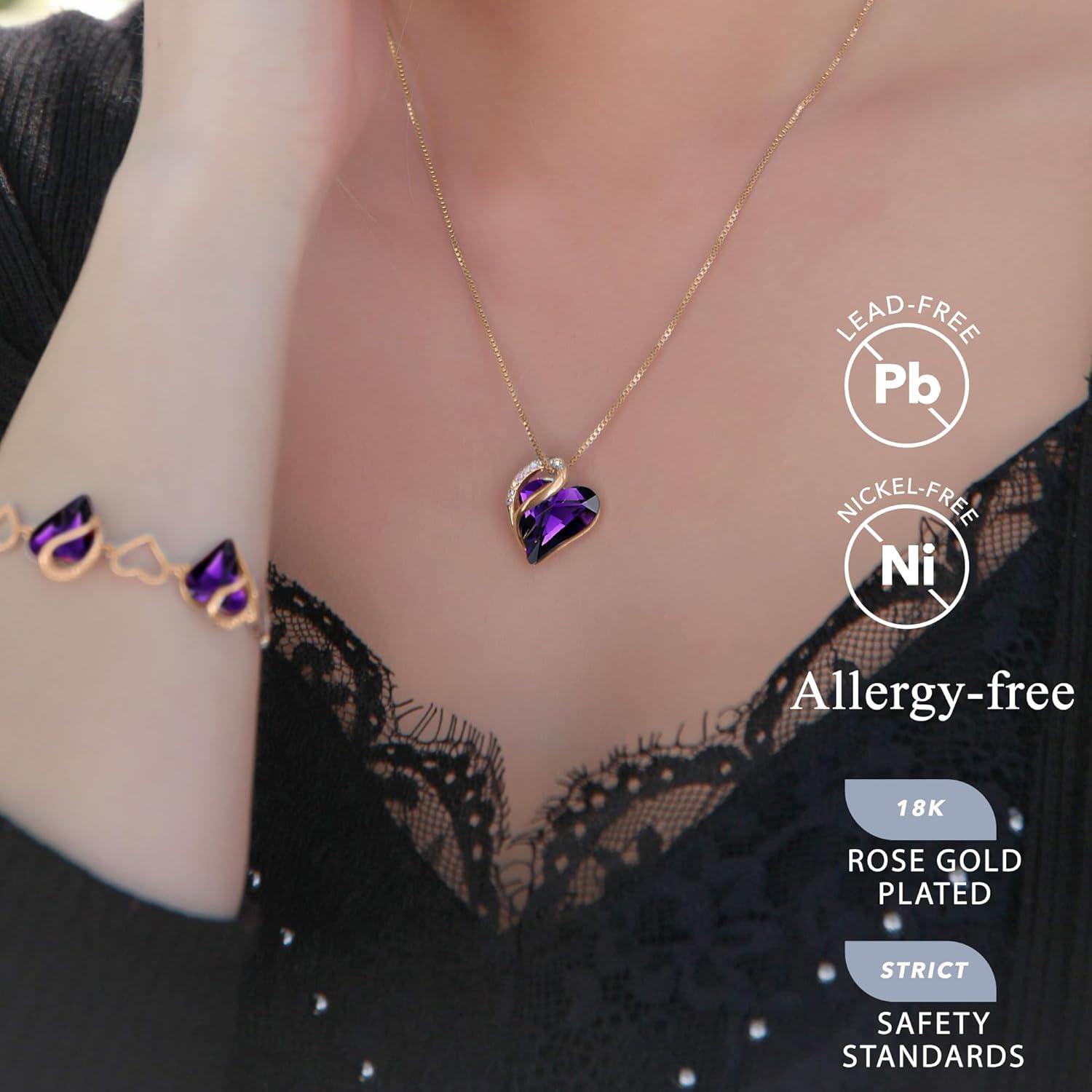 imageLeafael Rose Gold Plated Necklace for Women Heart Shaped BirthstoneHealing Crystals Center Dazzling Cubic Zirconia Hypoallergenic Chain 182 Jewelry Gifts for Anniversaries and Birthdays22 February Dark Amethyst Pink