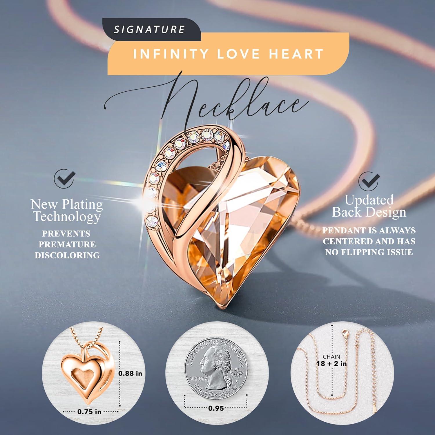 imageLeafael Rose Gold Plated Necklace for Women Heart Shaped BirthstoneHealing Crystals Center Dazzling Cubic Zirconia Hypoallergenic Chain 182 Jewelry Gifts for Anniversaries and Birthdays34 Healing Stone for Happiness Light Orange