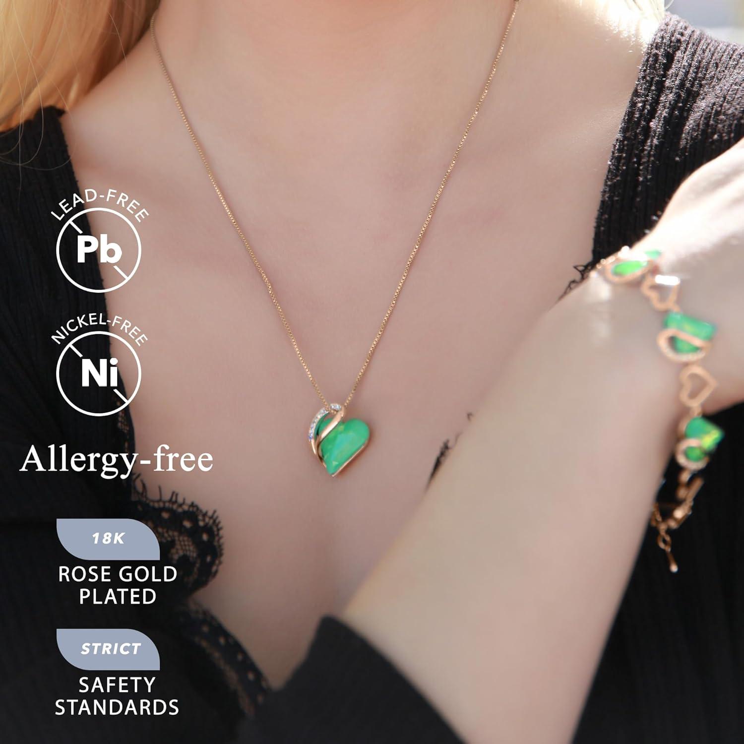 imageLeafael Rose Gold Plated Necklace for Women Heart Shaped BirthstoneHealing Crystals Center Dazzling Cubic Zirconia Hypoallergenic Chain 182 Jewelry Gifts for Anniversaries and Birthdays35 Healing Stone for Luck Jade Opal Green