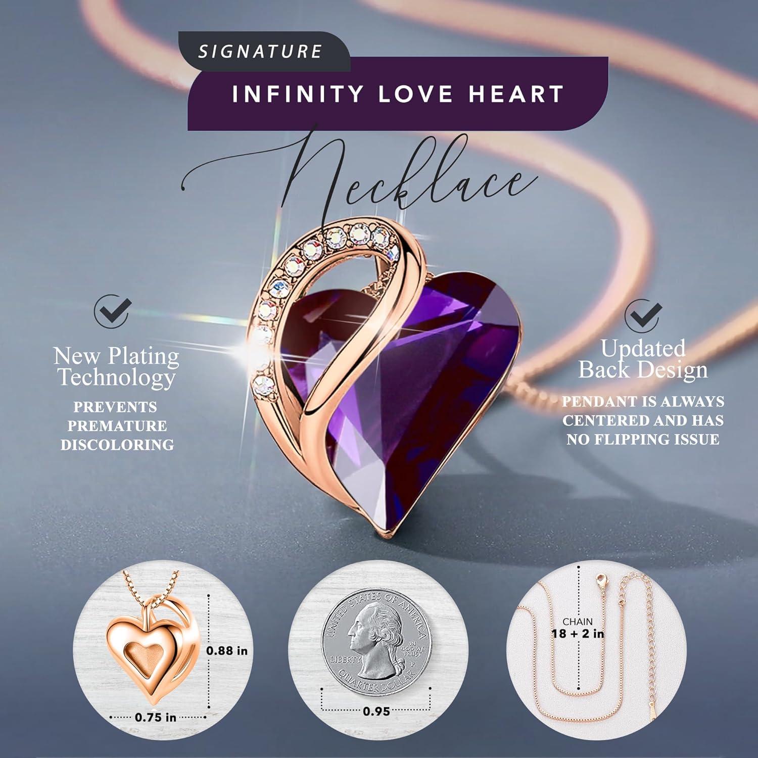 imageLeafael Rose Gold Plated Necklace for Women Heart Shaped BirthstoneHealing Crystals Center Dazzling Cubic Zirconia Hypoallergenic Chain 182 Jewelry Gifts for Anniversaries and Birthdays22 February Dark Amethyst Pink