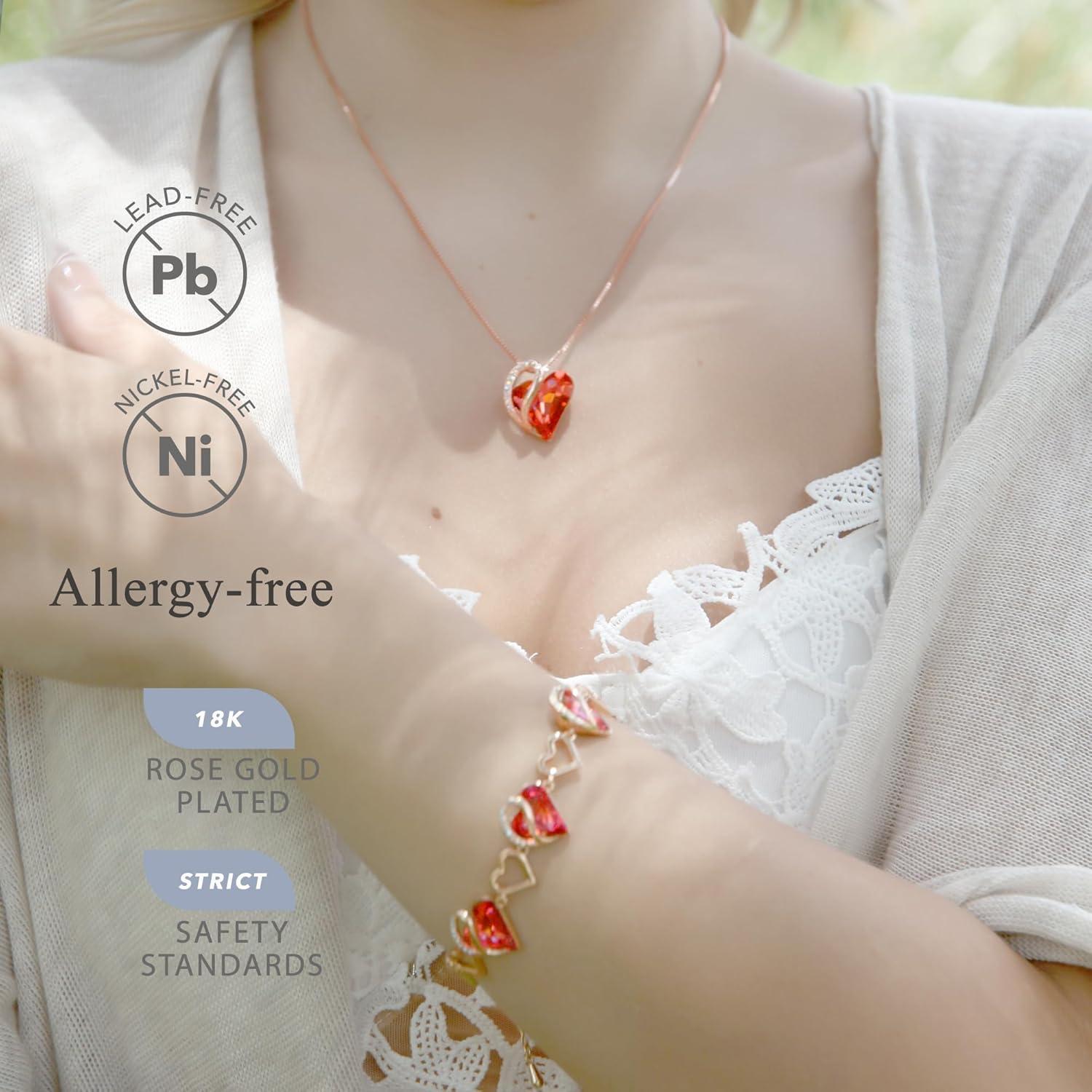 imageLeafael Rose Gold Plated Necklace for Women Heart Shaped BirthstoneHealing Crystals Center Dazzling Cubic Zirconia Hypoallergenic Chain 182 Jewelry Gifts for Anniversaries and Birthdays21 Jan July Carnelian Red