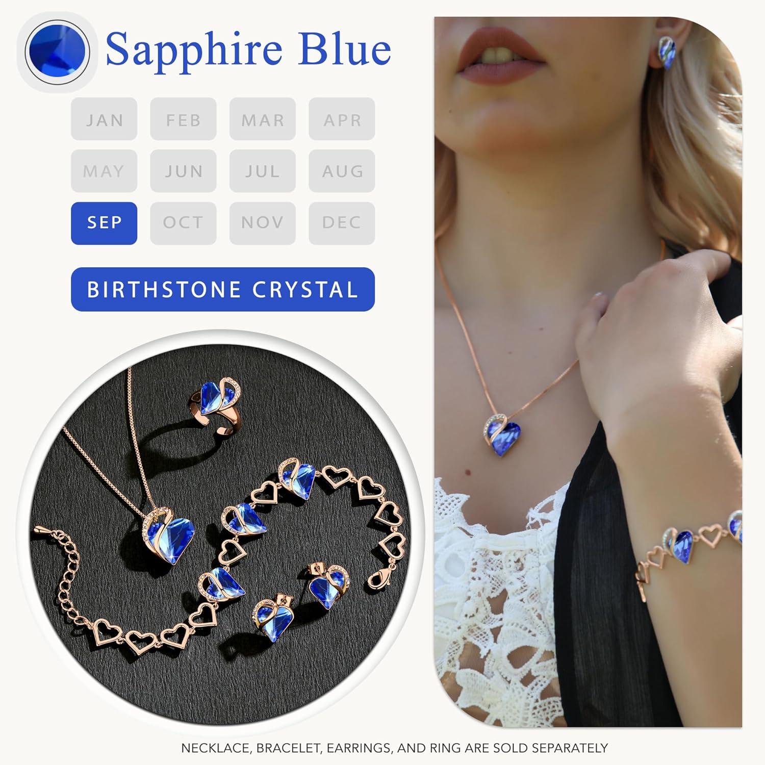 imageLeafael Rose Gold Plated Necklace for Women Heart Shaped BirthstoneHealing Crystals Center Dazzling Cubic Zirconia Hypoallergenic Chain 182 Jewelry Gifts for Anniversaries and Birthdays29b Sapphire Blue