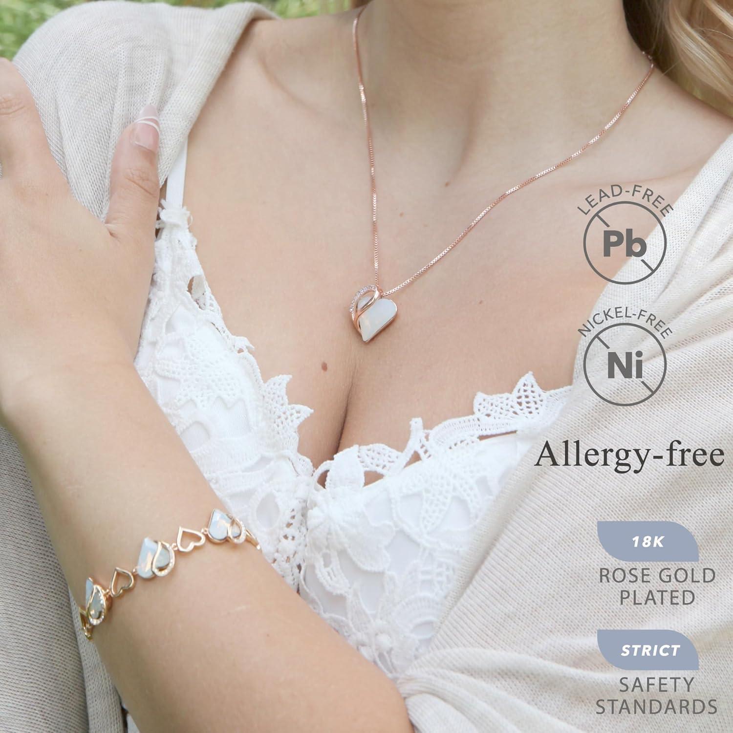 imageLeafael Rose Gold Plated Necklace for Women Heart Shaped BirthstoneHealing Crystals Center Dazzling Cubic Zirconia Hypoallergenic Chain 182 Jewelry Gifts for Anniversaries and Birthdays24b April Opal White