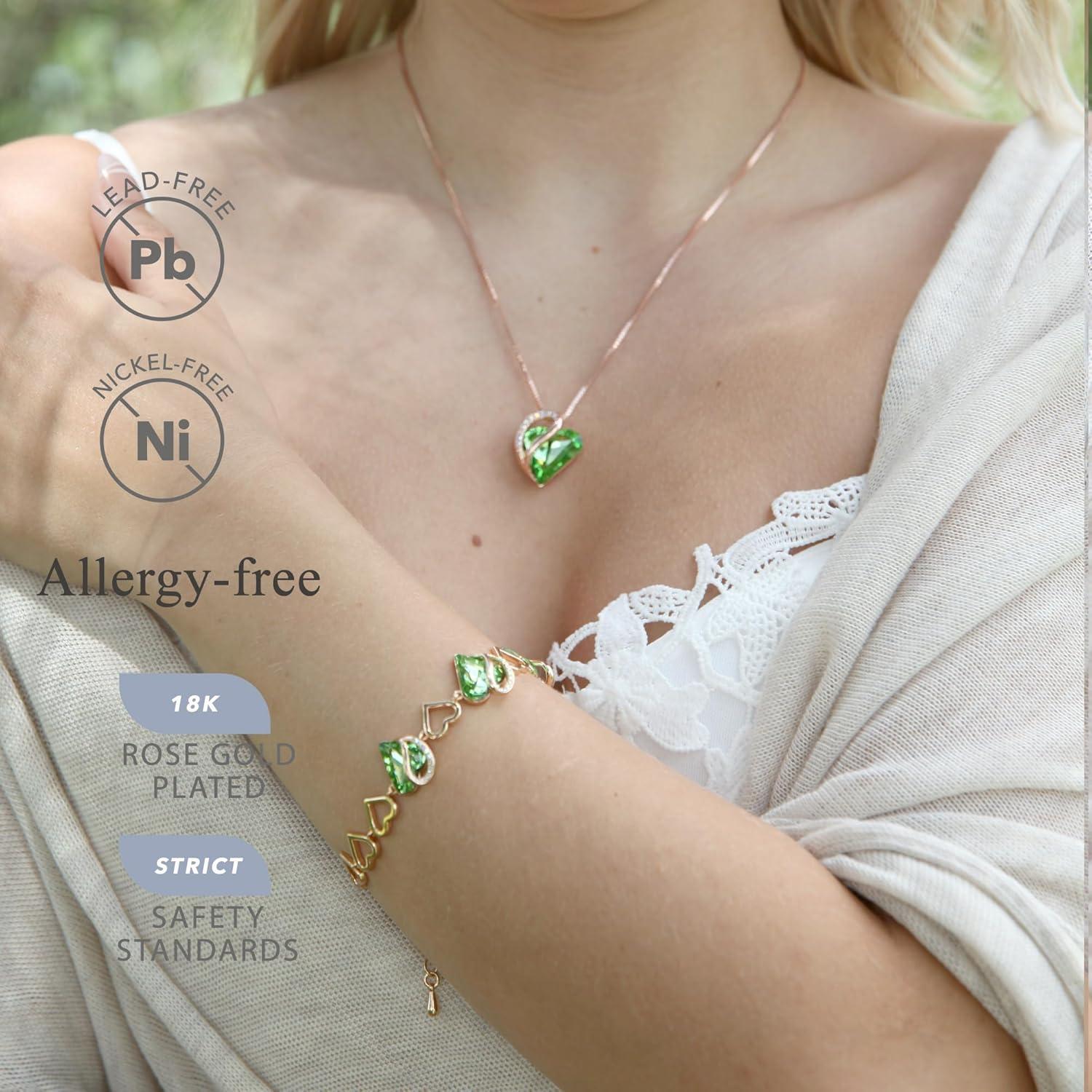 imageLeafael Rose Gold Plated Necklace for Women Heart Shaped BirthstoneHealing Crystals Center Dazzling Cubic Zirconia Hypoallergenic Chain 182 Jewelry Gifts for Anniversaries and Birthdays25 May August Fern Green