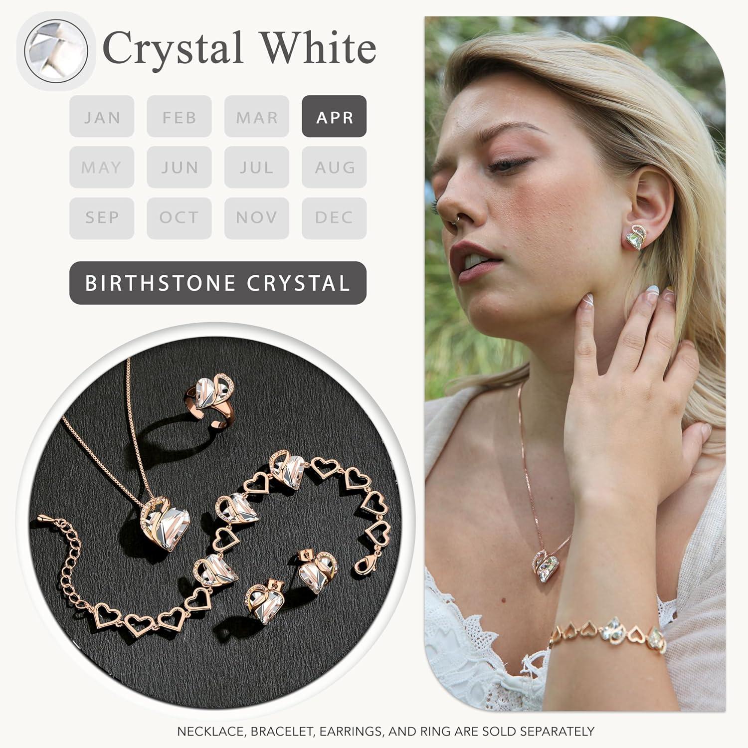 imageLeafael Rose Gold Plated Necklace for Women Heart Shaped BirthstoneHealing Crystals Center Dazzling Cubic Zirconia Hypoallergenic Chain 182 Jewelry Gifts for Anniversaries and Birthdays24a April Clear White