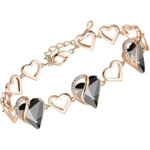 Leafael 18K Rose Gold Plated Love Heart Link Bracelet with Healing Stone Crystal, Jewellery Gifts for Women, 7″ Chain + 2″ Extender(33a – Healing Stone for Protection – Tourmaline Metal Black)