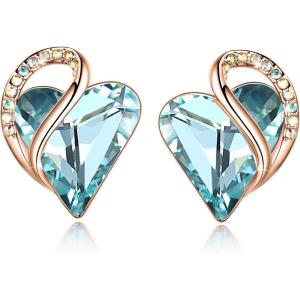 Leafael 18K Rose Gold Plated Love Heart Stud Earrings with Healing Stone Crystal Jewelry Gifts for Women(Clear Mind Healing Stone – Topaz Light Blue Crystal)