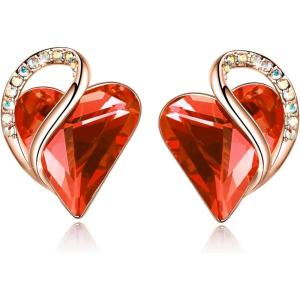 Leafael 18K Rose Gold Plated Love Heart Stud Earrings with Healing Stone Crystal Jewelry Gifts for Women(Courage Healing Stone – Carnelian Red Crystal)