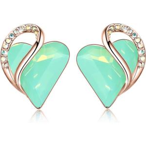 Leafael 18K Rose Gold Plated Love Heart Stud Earrings with Healing Stone Crystal Jewelry Gifts for Women(Luck Healing Stone – Jade Opal Green Crystal)