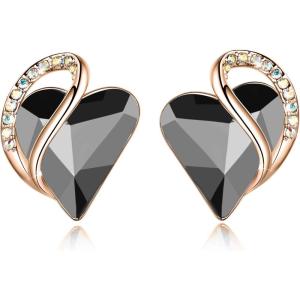 Leafael 18K Rose Gold Plated Love Heart Stud Earrings with Healing Stone Crystal Jewelry Gifts for Women(Protection Healing Stone – Tourmaline Black Crystal)