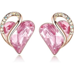 Leafael 18K Rose Gold Plated Love Heart Stud Earrings with Healing Stone Crystal Jewelry Gifts for Women(Romantic Love Healing Stone – Rose Quartz Pink Crystal)