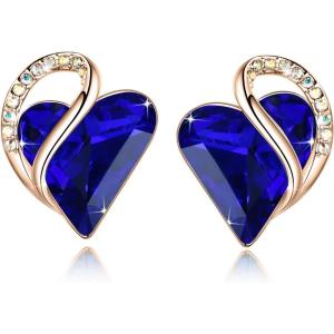 Leafael 18K Rose Gold Plated Love Heart Stud Earrings with Healing Stone Crystal Jewelry Gifts for Women(Wisdom Healing Stone – Cobalt Blue Crystal)