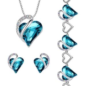 Leafael Infinity Love Heart Necklace, Stud Earrings, and Bracelet for Women, December Birthstone Crystal Jewelry, Silver Tone Gifts for Women, Indicolite Zircon Blue