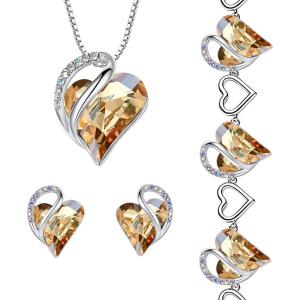 Leafael Infinity Love Heart Necklace, Stud Earrings, and Bracelet for Women, Healing Stone for Power Crystal Jewelry, Silver Tone Gifts for Women, Golden Yellow Shade