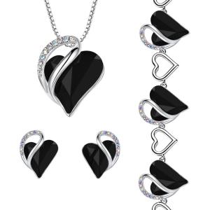 Leafael Infinity Love Heart Necklace, Stud Earrings, and Bracelet for Women, Healing Stone for Protection Crystal Jewelry, Silver Tone Gifts for Women, Jet Black