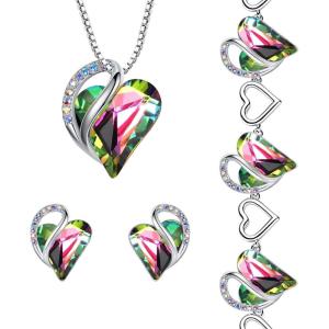 Leafael Infinity Love Heart Necklace, Stud Earrings, and Bracelet for Women, Healing Stone for Protection Crystal Jewelry, Silver Tone Gifts for Women, Rainbow Black