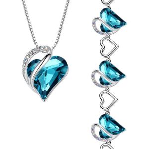 Leafael Infinity Love Heart Necklace and Bracelet for Women, December Birthstone Crystal Jewelry, Silver Tone Bundle Gifts for Women, Indicolite Zircon Blue