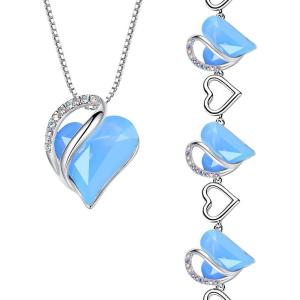 Leafael Infinity Love Heart Necklace and Bracelet for Women, Healing Stone for Communication Crystal Jewelry, Silver Tone Bundle Gifts for Women, Owyhee Opal Blue