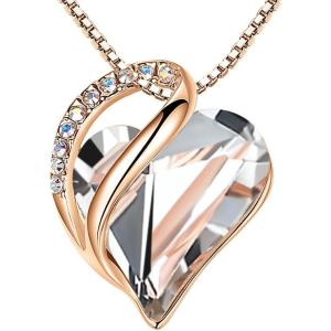 Leafael Rose Gold Plated Necklace for Women: Heart Shaped Birthstone/Healing Crystals Center, Dazzling Cubic Zirconia, Hypoallergenic Chain (18″+2″), Jewelry Gifts for Anniversaries and Birthdays(24a – April – Clear White)