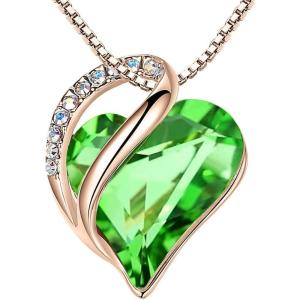 Leafael Rose Gold Plated Necklace for Women: Heart Shaped Birthstone/Healing Crystals Center, Dazzling Cubic Zirconia, Hypoallergenic Chain (18″+2″), Jewelry Gifts for Anniversaries and Birthdays(25 – May & August – Fern Green)