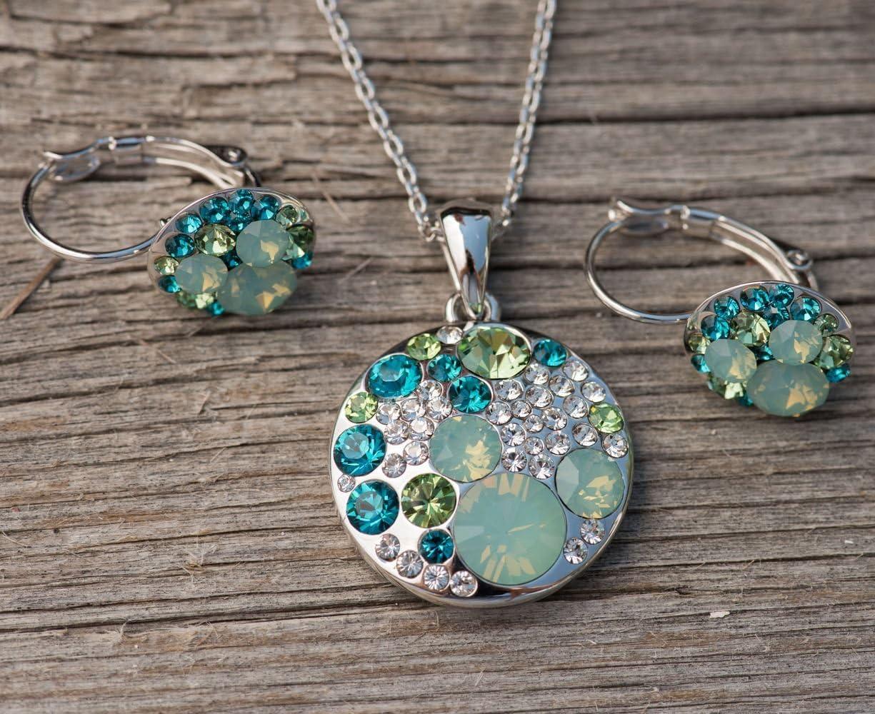 imageLeafael Ocean Bubble Womens Crystal Jewelry Set Costume Fashion Pendant Necklace Earring Silver Tone or 18K Rose Gold Plated 18 2 Birthday Gifts for WomenGreen CrystalsSilvertone Chain