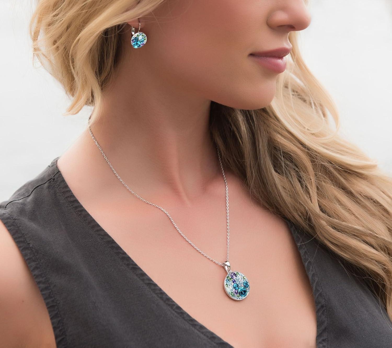 imageLeafael Ocean Bubble Womens Crystal Jewelry Set Costume Fashion Pendant Necklace Earring Silver Tone or 18K Rose Gold Plated 18 2 Birthday Gifts for WomenBlue Green CrystalsSilvertone Chain