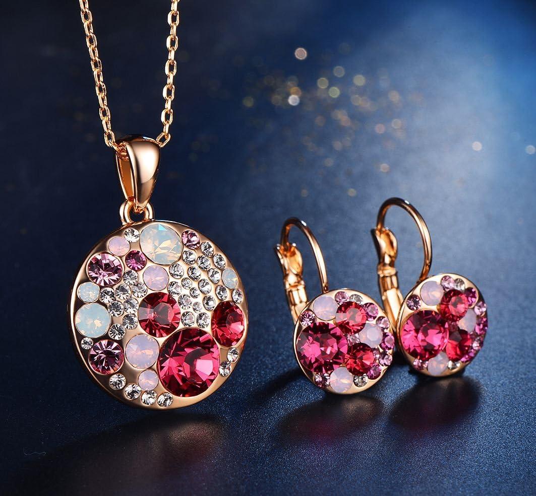 imageLeafael Ocean Bubble Womens Crystal Jewelry Set Costume Fashion Pendant Necklace Earring Silver Tone or 18K Rose Gold Plated 18 2 Birthday Gifts for WomenPink Red CrystalsRose Gold Plated Chain