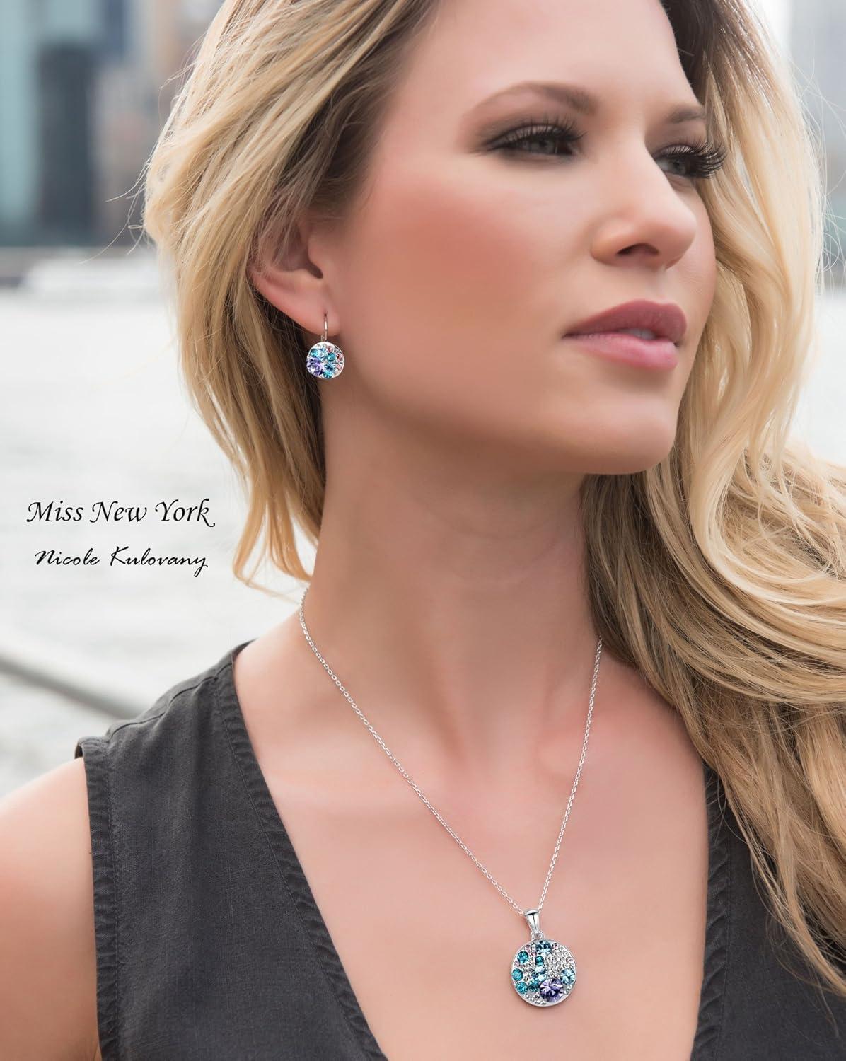 imageLeafael Ocean Bubble Womens Crystal Jewelry Set Costume Fashion Pendant Necklace Earring Silver Tone or 18K Rose Gold Plated 18 2 Birthday Gifts for WomenBlue Purple CrystalsSilvertone Chain