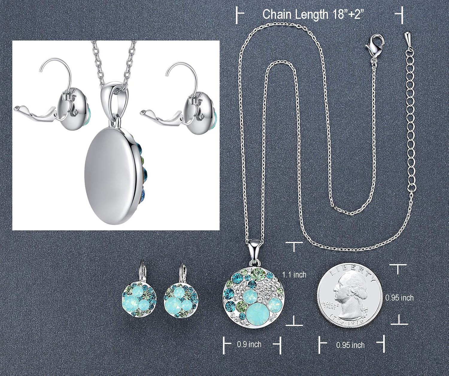 imageLeafael Ocean Bubble Womens Crystal Jewelry Set Costume Fashion Pendant Necklace Earring Silver Tone or 18K Rose Gold Plated 18 2 Birthday Gifts for WomenGreen CrystalsSilvertone Chain