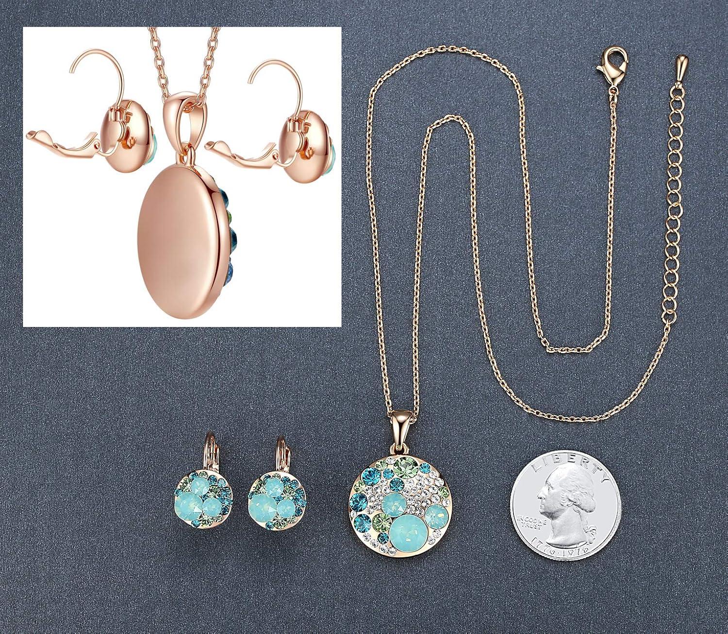 imageLeafael Ocean Bubble Womens Crystal Jewelry Set Costume Fashion Pendant Necklace Earring Silver Tone or 18K Rose Gold Plated 18 2 Birthday Gifts for WomenGreen CrystalsRose Gold Plated Chain