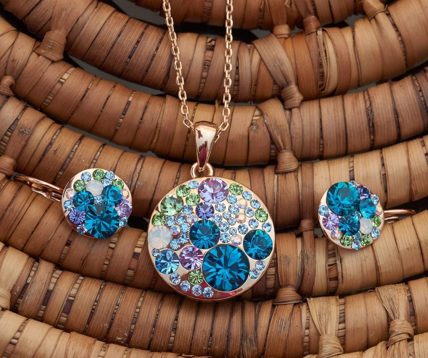imageLeafael Ocean Bubble Womens Crystal Jewelry Set Costume Fashion Pendant Necklace Earring Silver Tone or 18K Rose Gold Plated 18 2 Birthday Gifts for WomenBlue Green CrystalsRose Gold Plated Chain