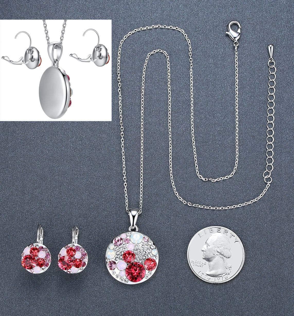 imageLeafael Ocean Bubble Womens Crystal Jewelry Set Costume Fashion Pendant Necklace Earring Silver Tone or 18K Rose Gold Plated 18 2 Birthday Gifts for WomenPink Red CrystalsSilvertone Chain