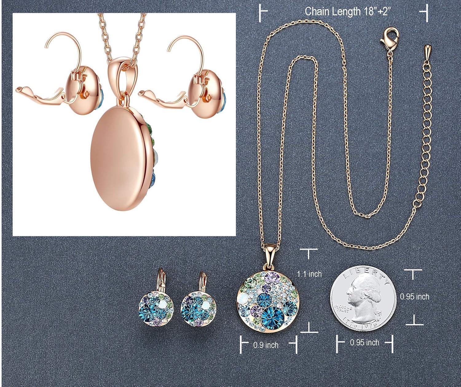 imageLeafael Ocean Bubble Womens Crystal Jewelry Set Costume Fashion Pendant Necklace Earring Silver Tone or 18K Rose Gold Plated 18 2 Birthday Gifts for WomenBlue Green CrystalsRose Gold Plated Chain