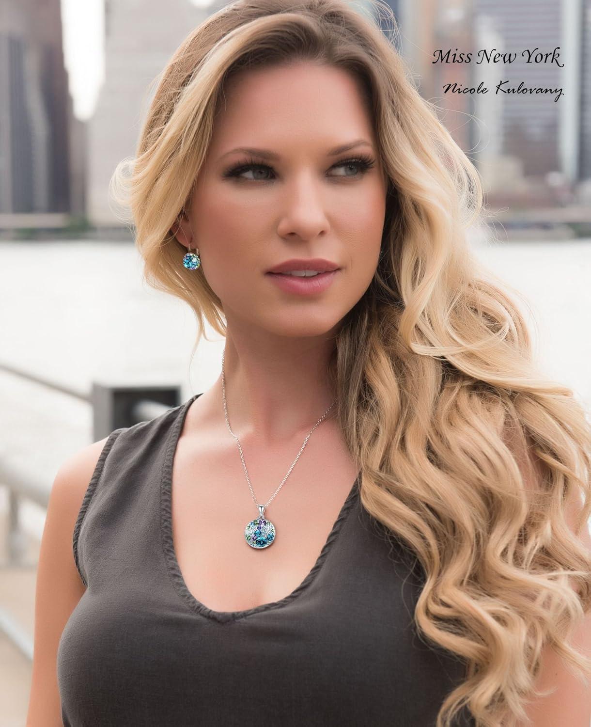 imageLeafael Ocean Bubble Womens Crystal Jewelry Set Costume Fashion Pendant Necklace Earring Silver Tone or 18K Rose Gold Plated 18 2 Birthday Gifts for WomenBlue Green CrystalsSilvertone Chain