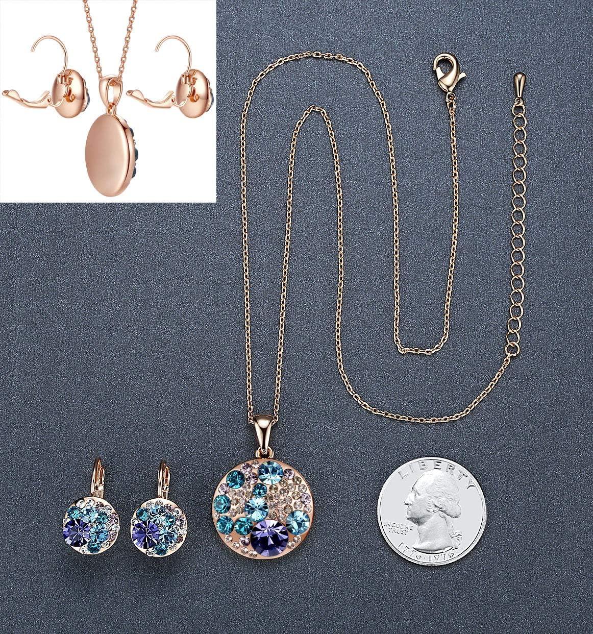 imageLeafael Ocean Bubble Womens Crystal Jewelry Set Costume Fashion Pendant Necklace Earring Silver Tone or 18K Rose Gold Plated 18 2 Birthday Gifts for WomenBlue Purple CrystalsRose Gold Plated Chain