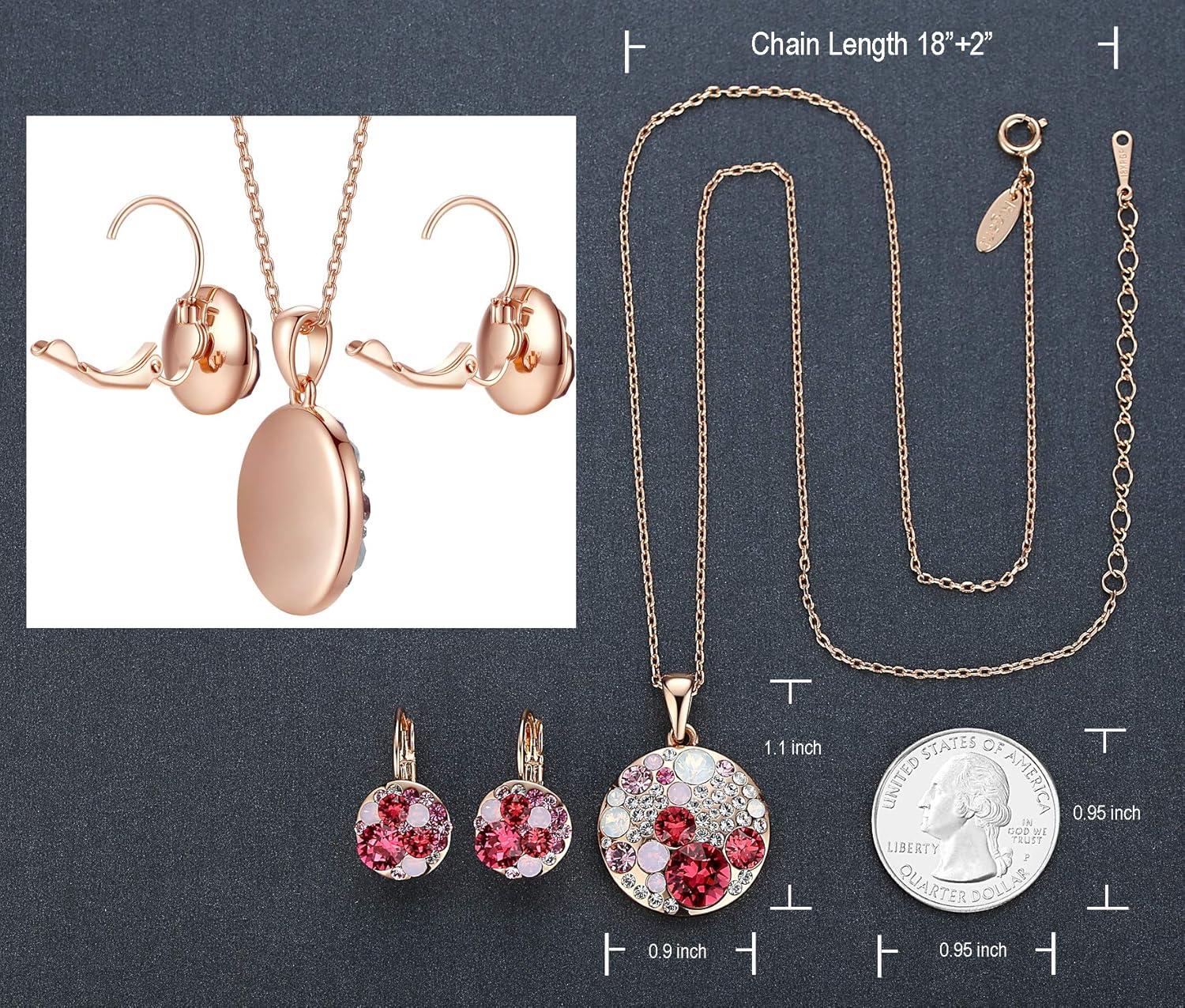 imageLeafael Ocean Bubble Womens Crystal Jewelry Set Costume Fashion Pendant Necklace Earring Silver Tone or 18K Rose Gold Plated 18 2 Birthday Gifts for WomenPink Red CrystalsRose Gold Plated Chain