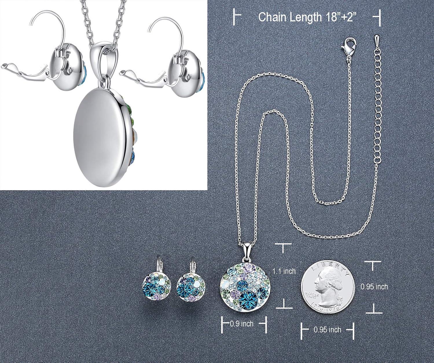 imageLeafael Ocean Bubble Womens Crystal Jewelry Set Costume Fashion Pendant Necklace Earring Silver Tone or 18K Rose Gold Plated 18 2 Birthday Gifts for WomenBlue Green CrystalsSilvertone Chain